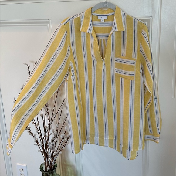 Pop-over, collared vee-neck, roll-tab sleeve blouse, JJill sz S - Picture 6 of 6